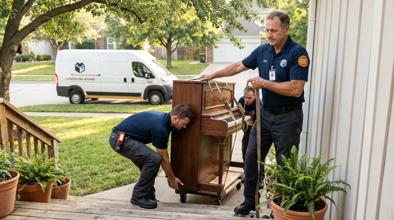 Licensed piano movers securing grand piano in Elizabethville, PA